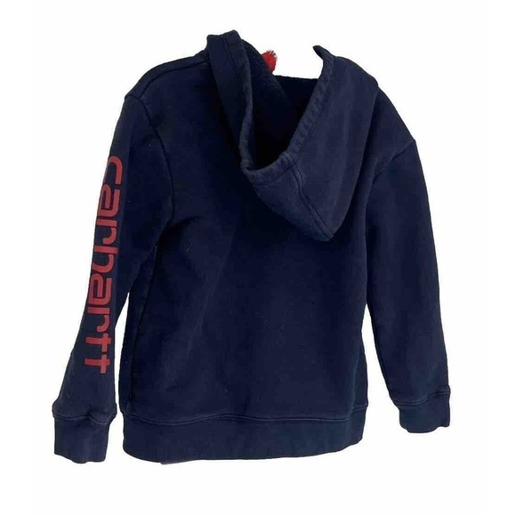 Carhartt Boys Hoodie Sweatshirt Size 6 Kids Full Zip Navy Red Spell Out Arm - Picture 3 of 14